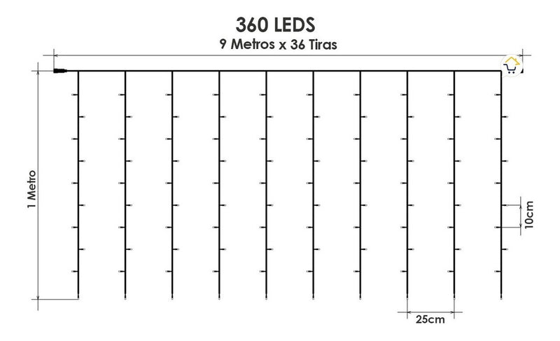 Cortina Luz Led 9x1 M 360l Destellos Extensión Navidad 1340b