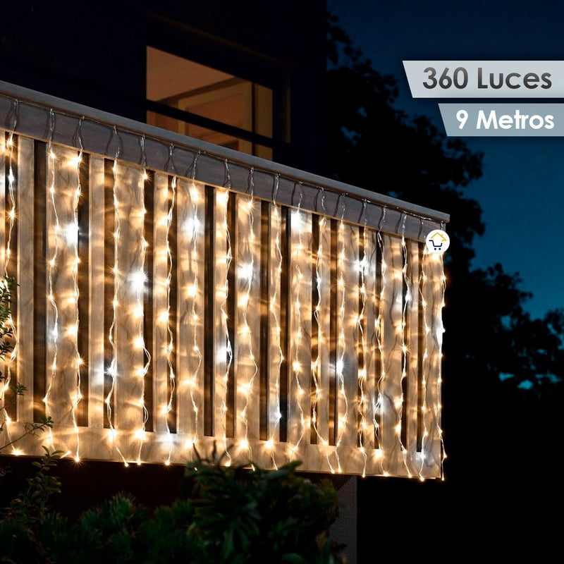 Cortina Luz Led 9x1 M 360l Destellos Extensión Navidad 1340b