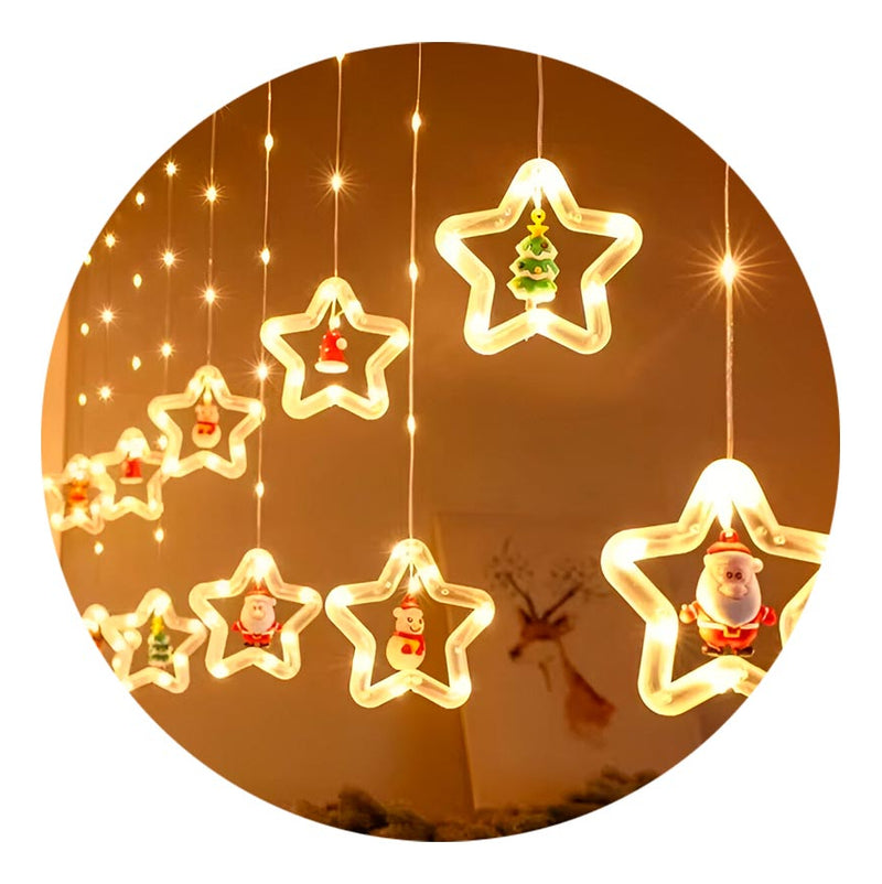 Cortina Intercalada Estrellas 3m Luz Navidad 100 Leds