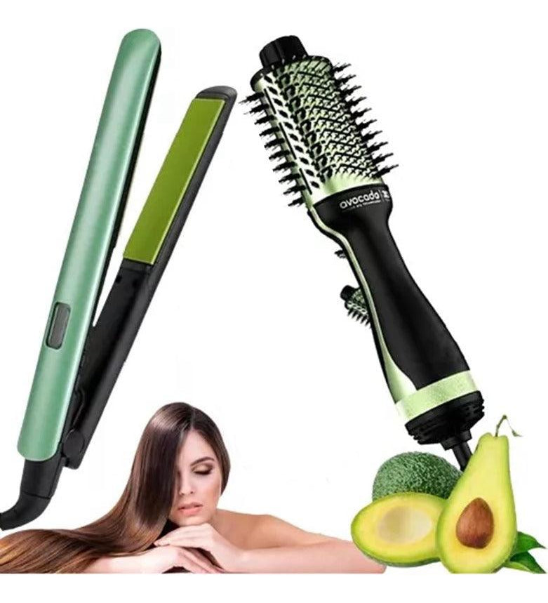 Kit Cuidado Profesional Plancha + Cepillo Secador Aguacate