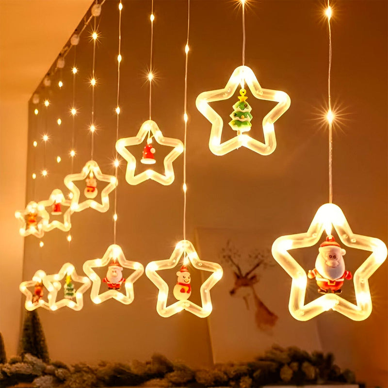 Cortina Intercalada Estrellas 3m Luz Navidad 100 Leds